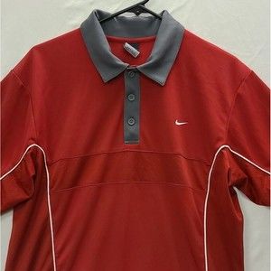 Nike Dri-Fit UV Mens Red Short Sleeve Collared Polyester Golf Polo Shirt Sz L